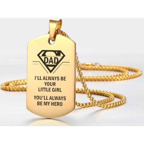 Fathers Day Gifts Dad Birthday Necklace Pendant Stainless Steel Box Link Chain Dog Tag ID Pendant Necklace for Men DN226