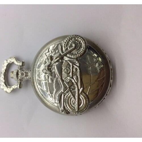 Gift Silver Quartz Pocket Watch Motorcycle Necklace