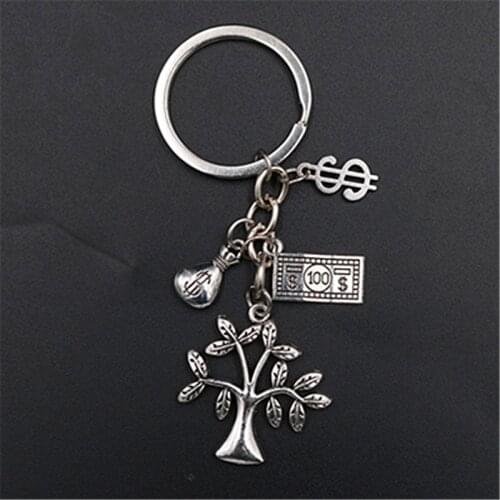WKOUD1pc Silver Plated Metal Purse Dollar Bills Legendary Money Tree Pendant DIY Creative Handmade Jewelry Alloy Keychain A1535