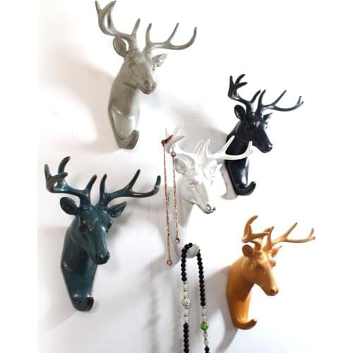 Retro 3D resin animal head crafts robe hooks wall decoration Vintage Deer Hanger Hat Door Wall Clothes Towel Robe Hooks