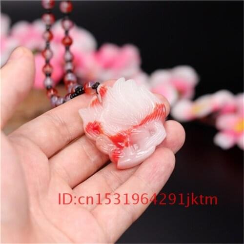Carved Hand Gifts Natural White Necklace Fox Nine-Tailed Pendant Red Women Fashion Amulet Charm Jewelry Jade Men for Chinese