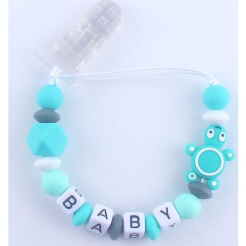 Personalised Name Silicone Turtle Beads Pacifier Clip Colorful Pacifier Chain for Baby Teething Soother Chew Toy Dummy Clips