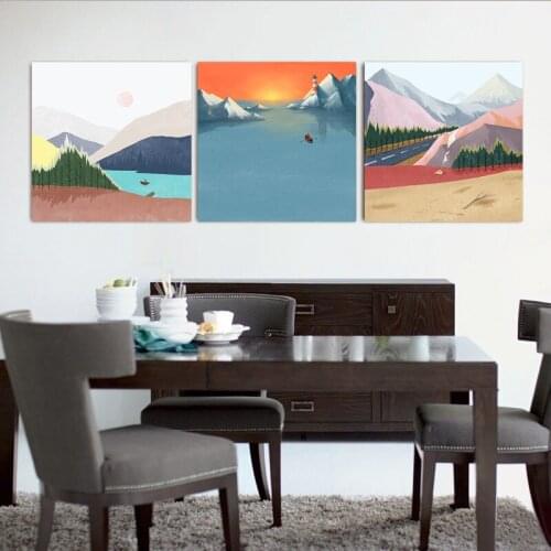 Modern Sunset Wall Art Canvas Poster Prints Nordic Mountain Peak Landscape Colorful Wall Picture for Living Room Home Decoration