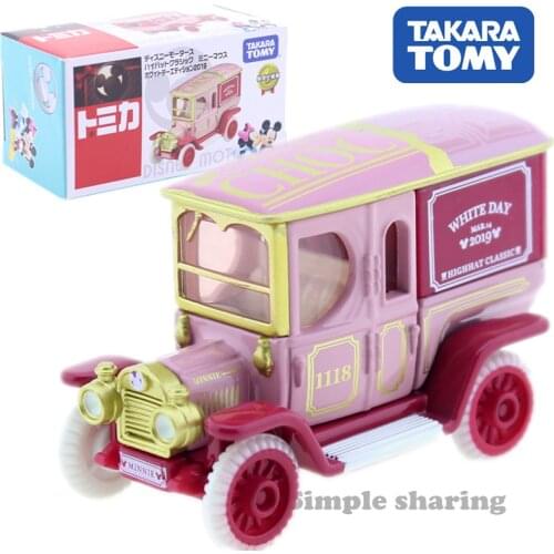Takara Tomy Tomica Disney Motors High Hat Classic car Minnie White Day dieCast Toy Car Model kit magic kids Toys funny bauble