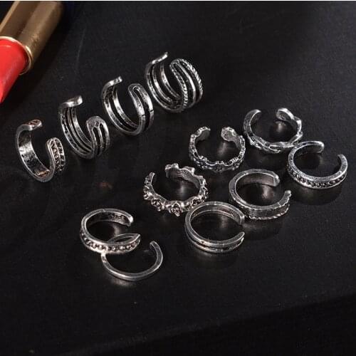 Cross-border European and American Jewelry New Carved Hollow Ring Multi-element 12-piece Set Toe Ring Foot Ornaments