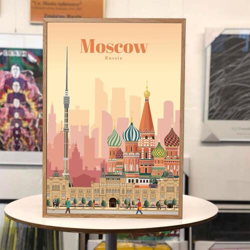 Istanbul Moscow Tokyo Lisbon Vintage Retro Cartoon Famous City Landscape Travel Posters Canvas Painting Wall Art Home Room Decor
