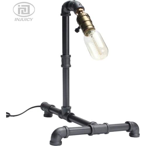 Vintage Industrial Steampunk Water Piping E27 Retro Edison Wrought Iron Metal Top Table Lamp Steam Punk Bedside Study Desk Light