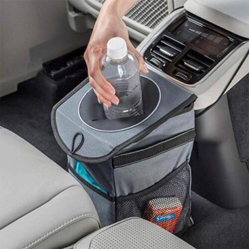 Waterproof Car Trash Can Foldable Peel Tissue Storage Bag Organizer Gray Auto Interior Accessories For Road Trip Traveling