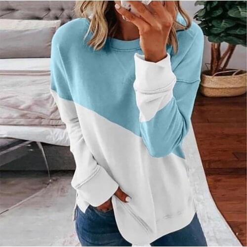 2021 Woman Long Sleeve T-shirts Fashion Clothes Contrast Color Loose Casual Tops Round Neck T-shirts Spring Autumn Shirts