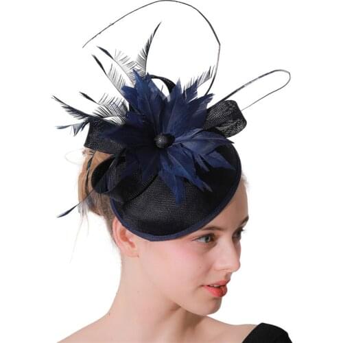 Vintage Navy blue lady Fascinators party tea Hats headwear elegant derby kentucky women Hairclips fashion ladies hair accessory