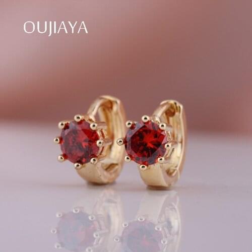 OUJIAYA New Round small Natural Zircon Drop Earrings 585 Rose Gold Dangle Earrings Women Wedding Party Cute Jewelry A63