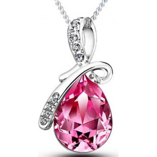 1@# Colorful Heart-shaped Water Drop Wishing Bottle Necklace Crystal Chains Necklace Girls Date Jewelry Gift