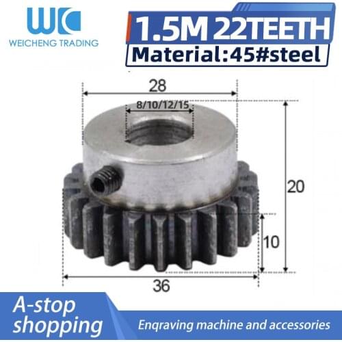 1pcs Gear pinion 22T Mod 1.5 M Right Teeth 45# steel positive gear gear rack transmission for track rail engrave mach