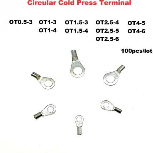 100pcs Circular bare cold end terminals Electrical crimp terminal naked wire connector OT0.5-3~4-6 wiring cable ferrules