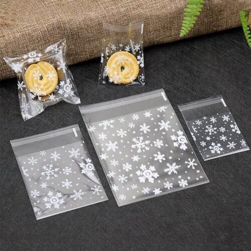 100pcs Gift Packaging Bags Transparent Plastic Bags Self-adhesive Snowflake Cookies Candy Gift Bags Wedding Birthday Party decor