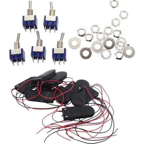 15 Pcs Switch: 5Pcs ON-OFF-ON Mini Toggle Switch & 10Pcs ON/OFF Switch 2 x 3V CR2032 Cell Button Battery Holder for LED