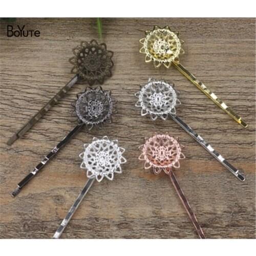 BoYuTe 20Pcs 21MM Filigree Flower Hair Jewelry 6 Colors Plated Hair Clips for women