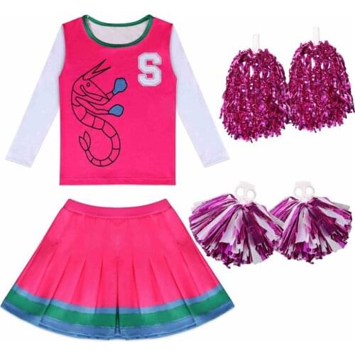 2020 Halloween Costumes for Girls Zombies Addison Cheerleader Cosplay Kids Tops+skirt Clothes Set Fancy Outfits with Flower Ball
