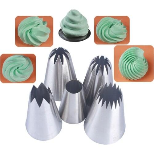 5 Pcs Large Stainless Steel Nozzles Decorating Mouth Combination Pastry Cream Nozzle Cake Decoration Tools Kitchen Accessories