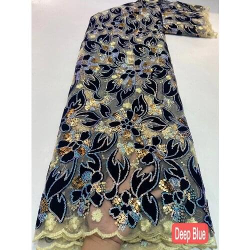 5yards/pc) Newest blue velvet French net lace 2021 fantastic embroidered African party lace fabric with sequins 5colors FXZ065