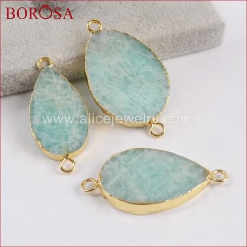 BOROSA New Fashion 5/10PCS Drop Shape Gems Amazon stone Pendant Beads Gold Color Drusy Pendant for Necklace Jewelry DIY WX880