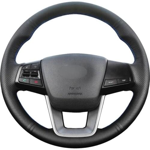 Black Artificial Leather Handsewing No-slip Car Steering Wheel Cover for Hyundai ix25 2014 2015 2016 Creta 2016 2017