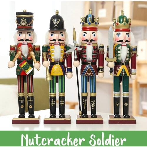 30cm Wooden Nutcracker Doll Soldier Vintage Handcraft Decoration Christmas Gifts Ornament