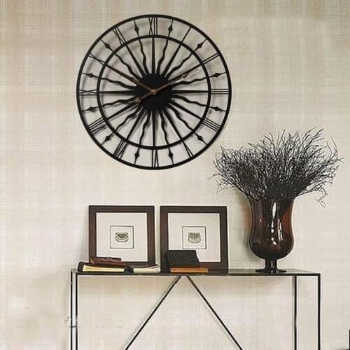 European Large Creative Wall Clock Silent Black Oversized Metal Wall Clock Round Iron Reloj De Pared Living Room Decor ZB5WC