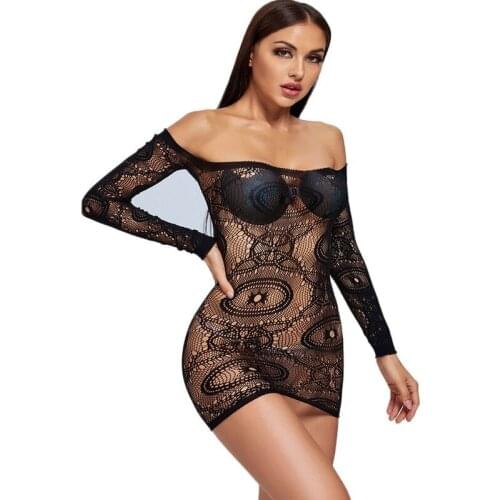 Fantasy Sexy Plus SIZE Mini Dress fishNet Teddy Long Sleeve Lingerie Erotic Bodystocking underwear for women mesh tight appeal