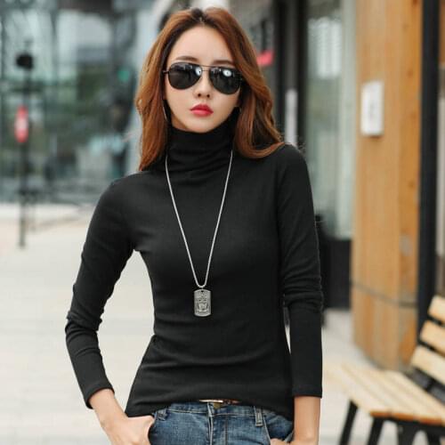 Long Sleeve Sexy Casual Flexible T-shirt Women Turtleneck T Shirt Women Full Sleeve Autumn Winter Tee Shirt Femme Tops Fashion