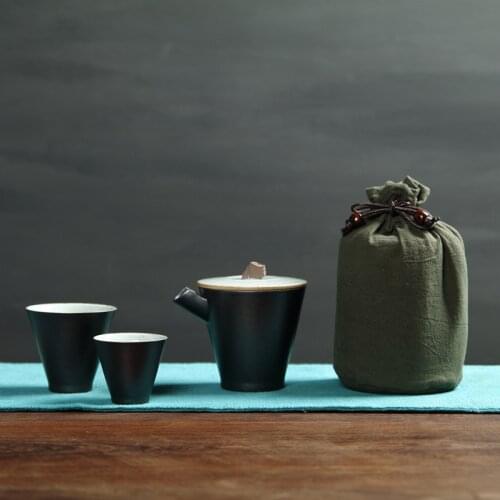 Coarse Pottery One Pot and Two Cups Travel Tea Set Express Cup Clutch Pot Tea Cup Travel Suit Bag Packaging Tcup Kung Fu Tea Set