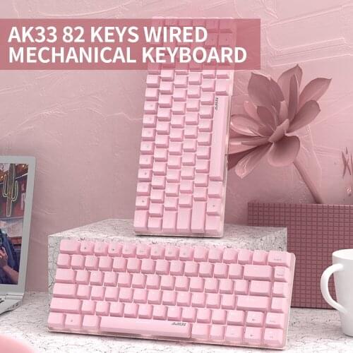 Ajazz AK33 82 Keys USB Wired Mechanical Keyboard Monochromatic White Backlight Gaming Office Keyboard Pink with Red Switches