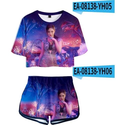 Womens Sweatshirt Shorts Suit Fashion Polyester Summer Casual Cool 2 Piece Set AESPA Korean Girl Group Personality Print O-Neck