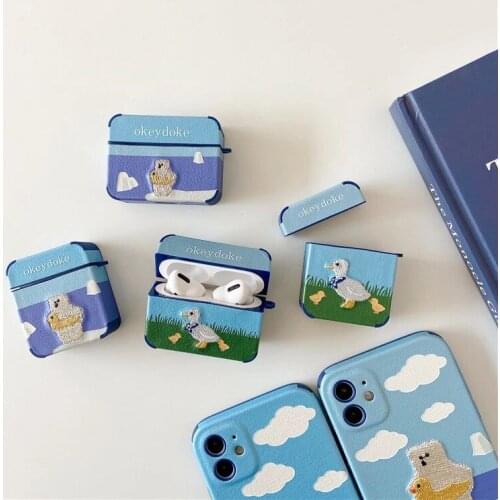 Embroidery cartoon duck for airpods to protect the soft shell 2 couple Apple Pro3 bluetooth headset leather case for air pods