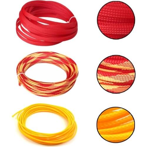 Red Yellow 0.5~10m Long Braided Protective Sleeve Corrosion-Resistant PET Braided Cable Insulation Sleeve For Protecting Wire