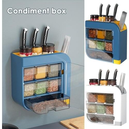Kitchen Condiment Box Multifunctional Seasoning Shelf Kitchen Rack Free Piercing Rack Chopstick Storage Tube Wall Hanging