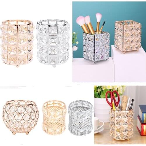 Luxury Metal Crystal Makeup Brush Holder Gold Silver Diamond Cosmetic Brushes Storage Tube Cosmetic Pen Box Organizer