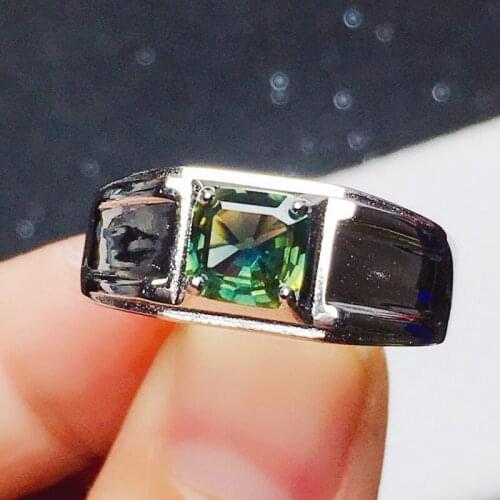 Men ring Natural real sapphire square rings 925 sterling silver 6*6mm 1.2ct gemstone Per jewelry Fine jewelry X215912