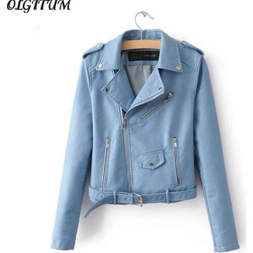 OLGITUM 2019 New Arrived Fashion Ladies Jacket Women Casual Slim Motorbike Short Jacket Coat For Female 5 Colors PU Jacket