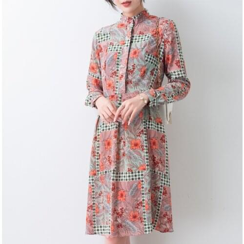 Qipao collar chiffon silk floral maxi dress women 2020 summer long work beach office sexy party luxury dresses plus size