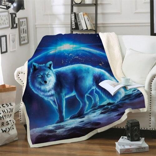 Sofa cushion Yoga mat Blanket Air Conditioner Is Thickened Double-layer Plush 3D Digital Printed Blanket Wolf Series