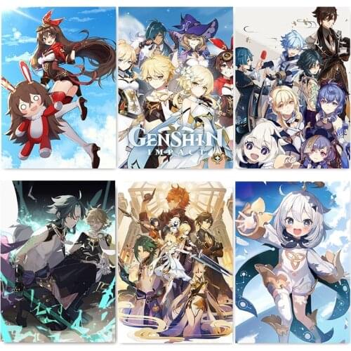 Genshin Impact Poster White Coated Paper Anime Prints and Posters Home Decor Painting Study Bedroom Art Paintings Wall Stickers