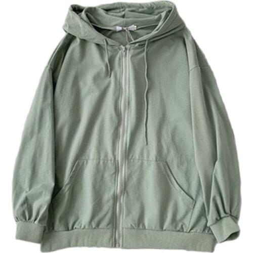 Casual Pure Color Hooded Sweatshirts 2020 Spring Autumn Coats New Womens Korean Style Loose Long-Sleeved Jacket M758