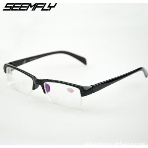 Seemfly Half Frame Finished Myopia Glasses Women Men Business Nearsighted Eyeglasses Eyewear -1.0 -1.5 -2.0 -2.5 -3.0 -3.5 -4.0
