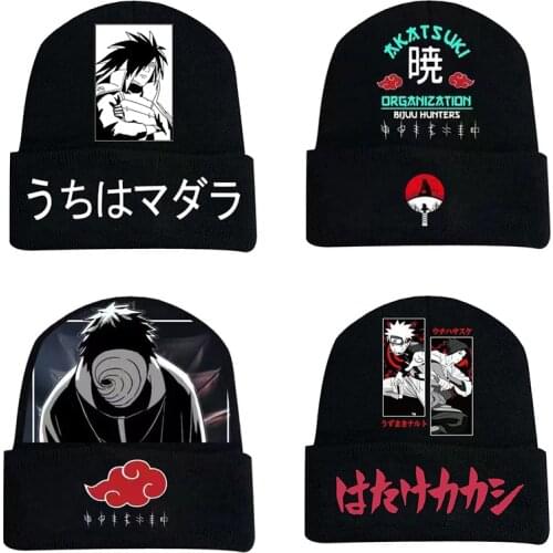 Anime Akatsuki Cap Winter Warm Knitted Graffiti Skullies Hoedje Black Cosplay Red Cloud Hat Embroidered Unisex Carnival Gorros