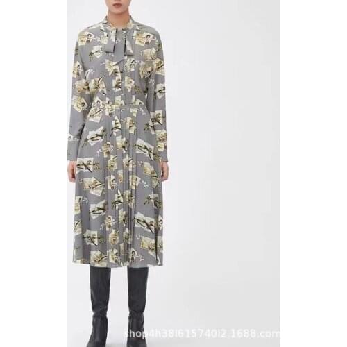 Symoda Xiaohe womens New Postcard printed double layer silk dress in spring and summer