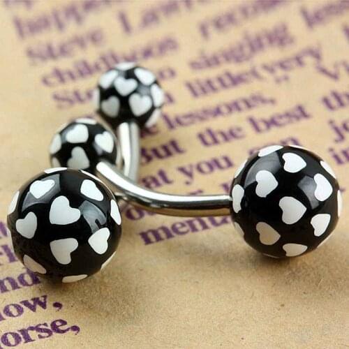 TUMBEELLUWA 1Lot (2Pc) Black White Hearts UV Stainless Steel Barbell Belly Piercing Navel Ring
