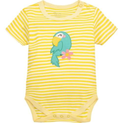 Y425 Summer new boys and girls baby stripes triangular clothes newborn baby cotton summer yellow parrot climbing Bodysuits