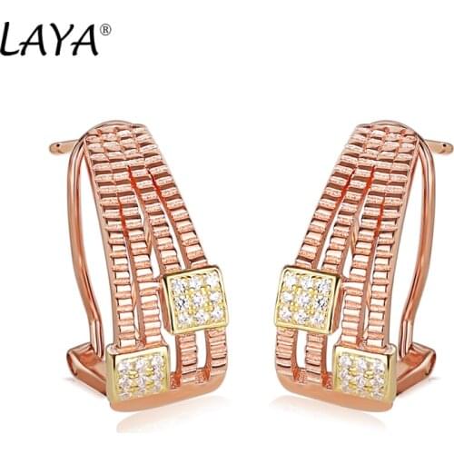 Laya 925 Sterling Silver Fashion New Style Simple Multi-Line High Quality Zircon Clip Earrings For Women Party Classic Jewelry