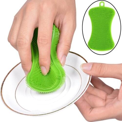 1pc Kitchen Cleaning Brush Silicone Dishwashing Brush Pot Pan Sponge Scrubber Fruit Vegetable Dish Washing Cleaning Brushes